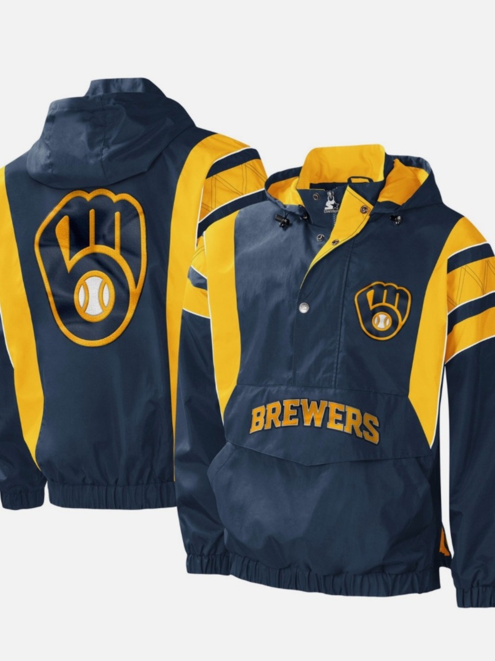 Milwaukee Brewers Men’s Navy and Yellow Starter Jacket Hoodie EUC size XL